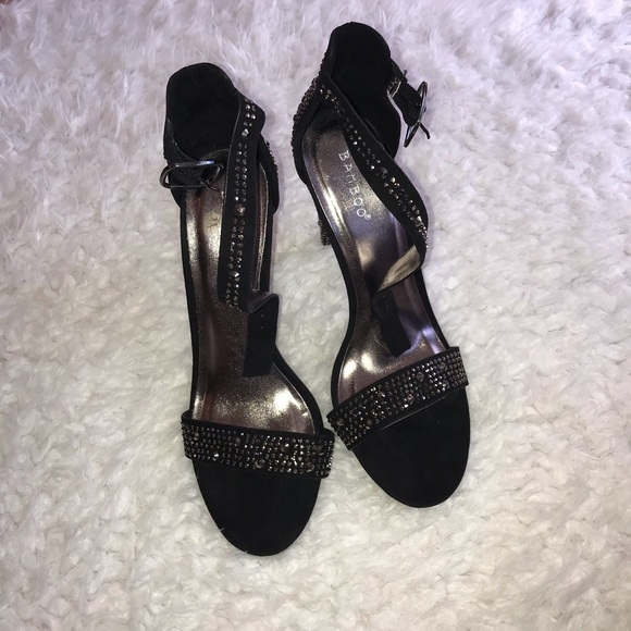 Bamboo black , silver studded ankle strap heeled sandals - Picture 3 of 8